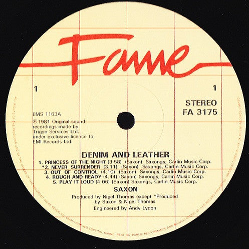 Saxon : Denim And Leather (LP, Album, RE)