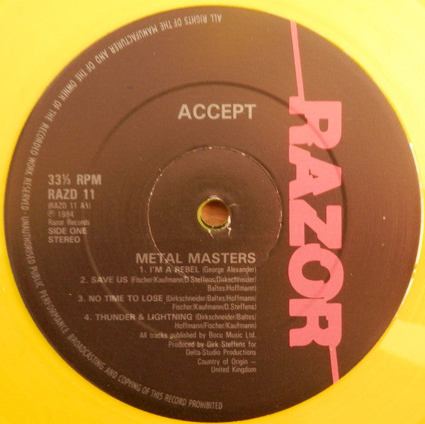 Accept : Metal Masters (2xLP, Comp, Yel)