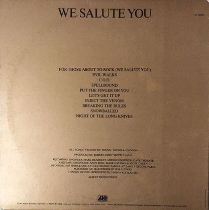 AC/DC : For Those About To Rock We Salute You (LP, Album, Emb)