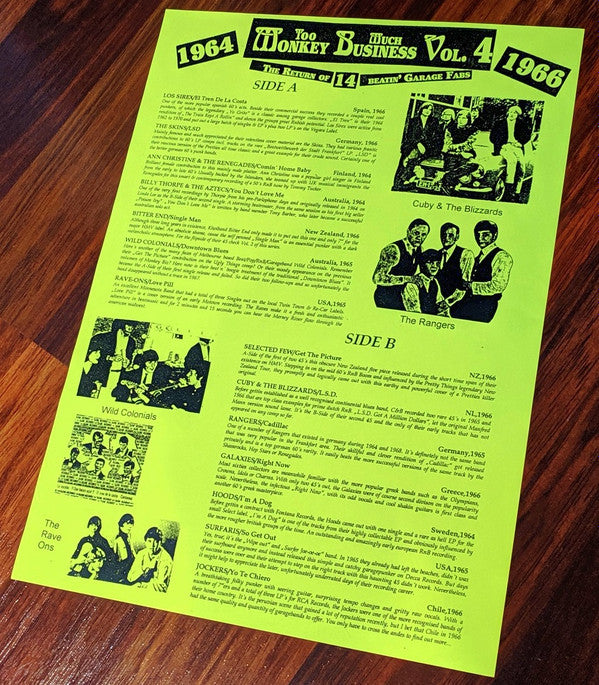 Various : Too Much Monkey Business Vol. 4 (The Return Of 14 Beatin' Garage Fabs 1964 - 1966) (LP, Comp, Unofficial)