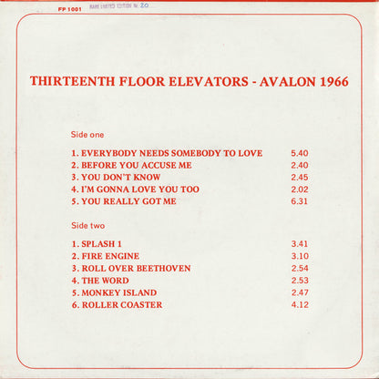 13th Floor Elevators : Avalon 1966 (LP, Ltd, Num, Unofficial)