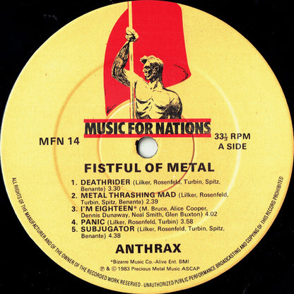 Anthrax : Fistful Of Metal (LP, Album, M/Print, CBS)