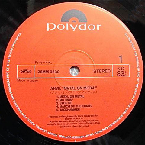 Anvil : Metal On Metal (LP, Album)