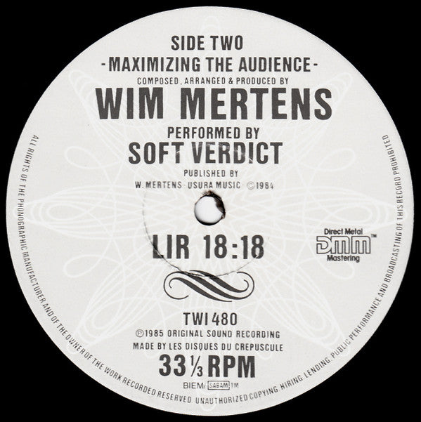 Wim Mertens Performed By Soft Verdict : Maximizing The Audience (2xLP, Album)