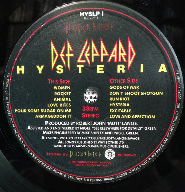 Def Leppard : Hysteria (LP, Album)