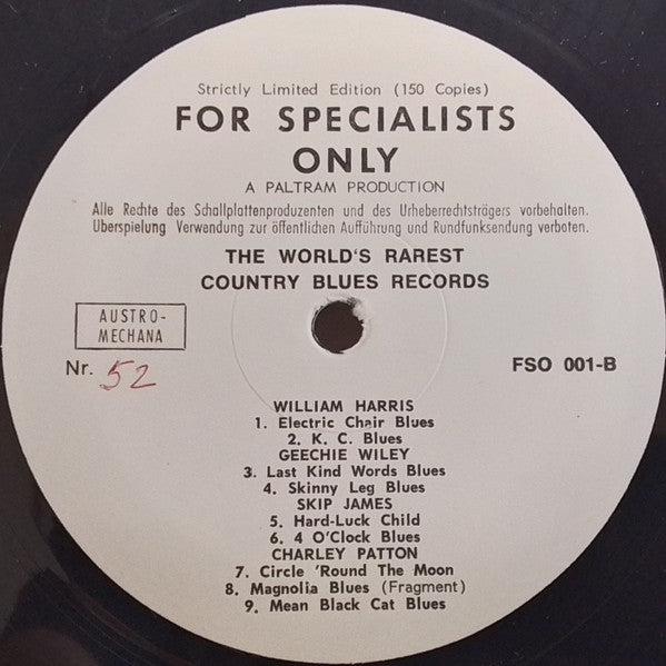 Various : The World's Rarest Country Blues Records (LP, Comp, Mono, Ltd, Num)