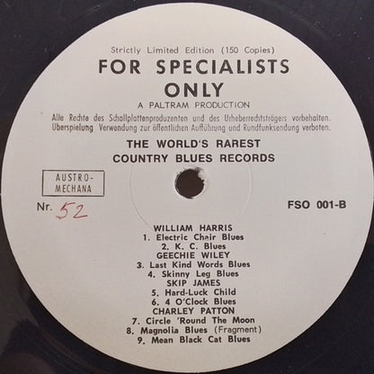 Various : The World's Rarest Country Blues Records (LP, Comp, Mono, Ltd, Num)