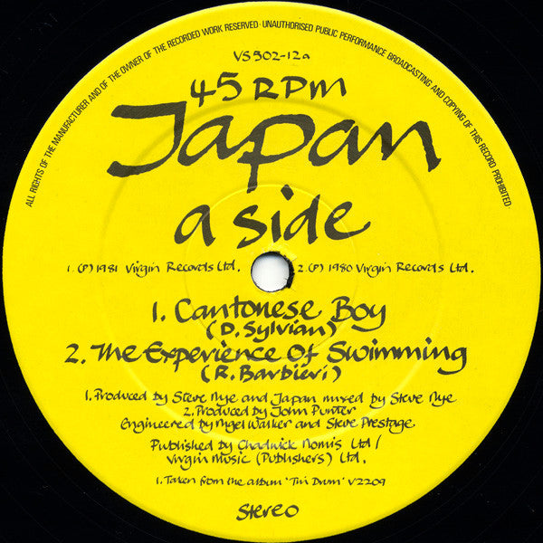 Japan : Cantonese Boy (12", Single, CBS)