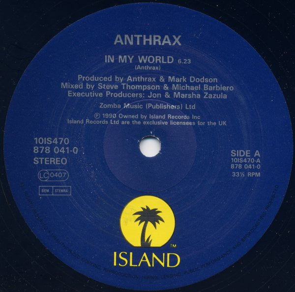 Anthrax : In My World (10", Single, Ltd)