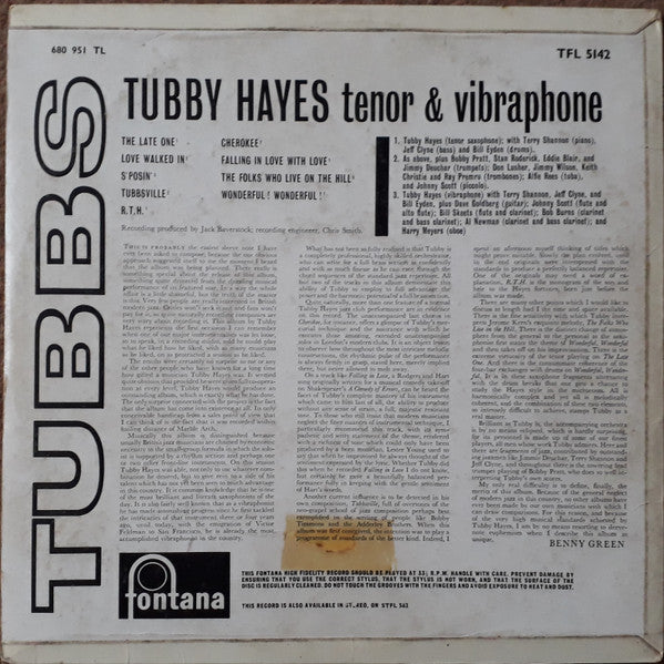 Tubby Hayes : Tubbs (LP, Album, Mono)