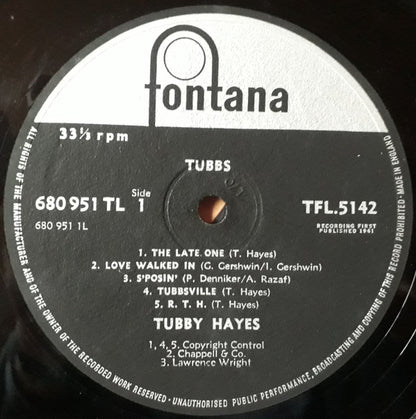 Tubby Hayes : Tubbs (LP, Album, Mono)