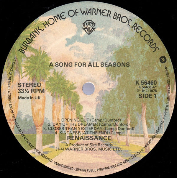 Renaissance (4) : A Song For All Seasons (LP, Album)