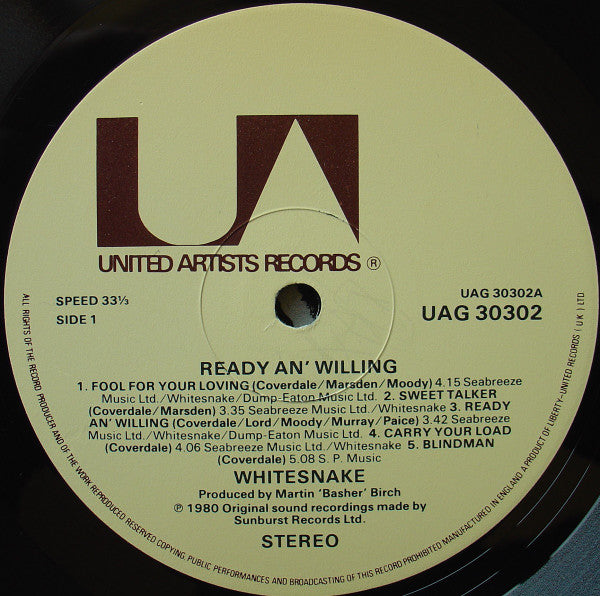 Whitesnake : Ready An' Willing (LP, Album)