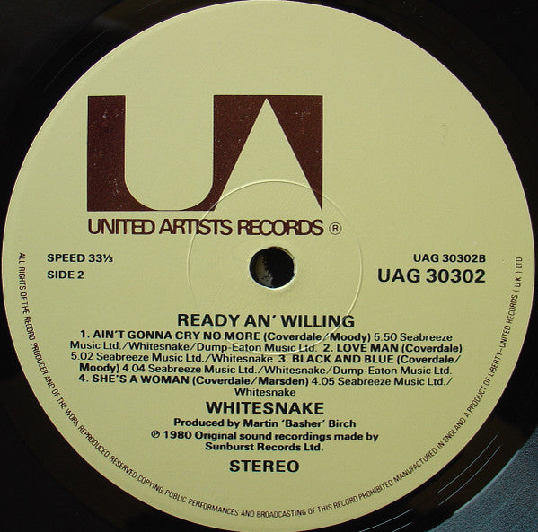 Whitesnake : Ready An' Willing (LP, Album)