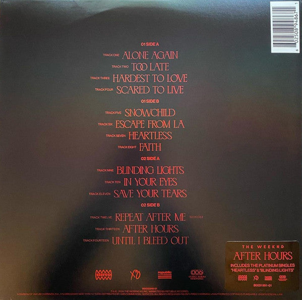 The Weeknd : After Hours (2xLP, Album, Ltd, Hol)