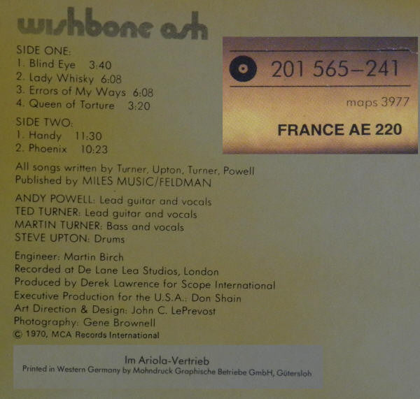 Wishbone Ash : Wishbone Ash (LP, Album, RE)