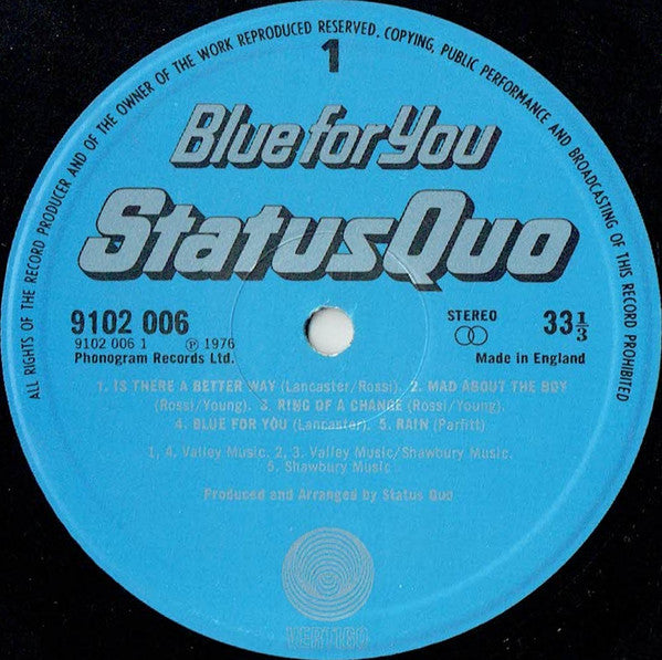 Status Quo : Blue For You (LP, Album, Gat)