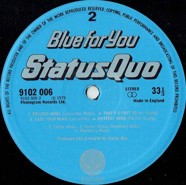 Status Quo : Blue For You (LP, Album, Gat)