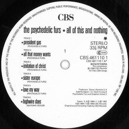 The Psychedelic Furs : All Of This And Nothing (LP, Comp)