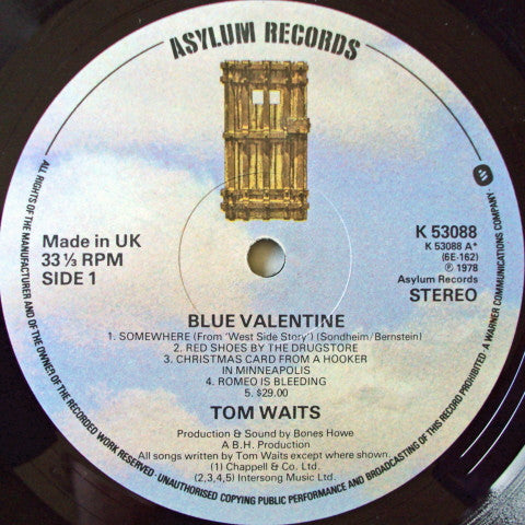 Tom Waits : Blue Valentine (LP, Album, Gat)