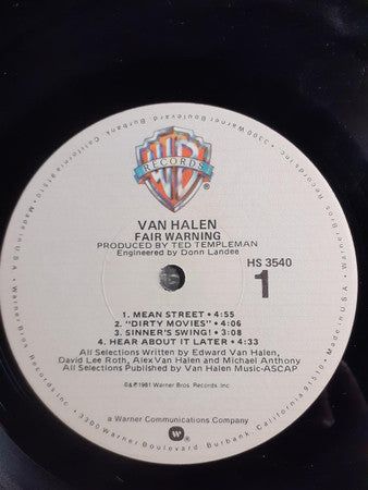 Van Halen : Fair Warning (LP, Album, Win)