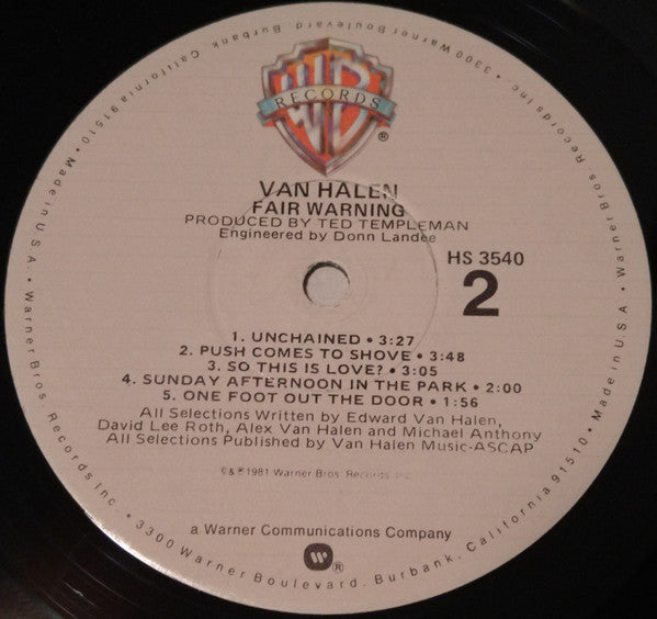 Van Halen : Fair Warning (LP, Album, Win)