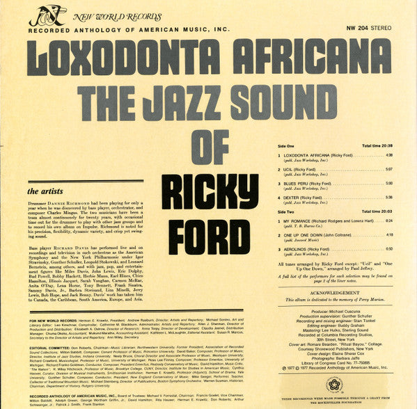 Ricky Ford : Loxodonta Africana (LP, Album, Gat)