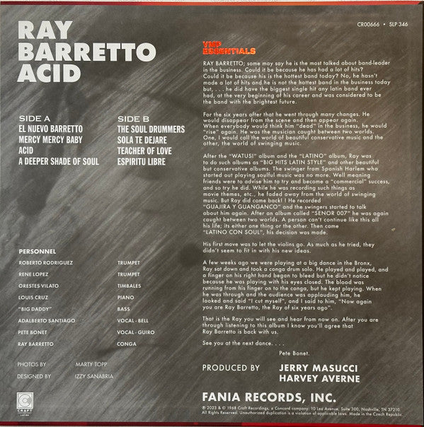 Ray Barretto : Acid (LP, Album, Mono, Club, RE, RM, Ora)