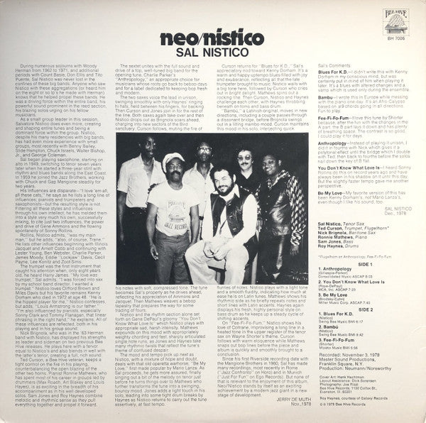 Sal Nistico : Neo/Nistico (LP, Album)