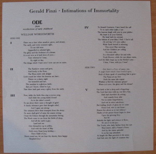 Gerald Finzi : Intimations Of Immortality (LP)