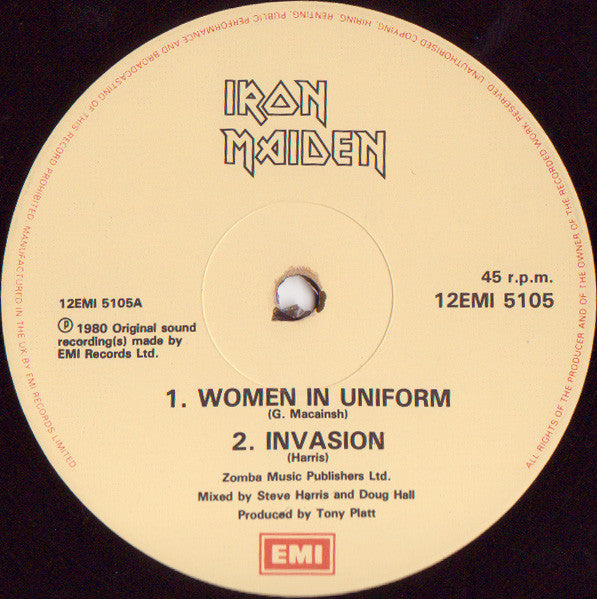 Iron Maiden : Women In Uniform (12", Single, Ltd)