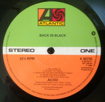 AC/DC : Back In Black (LP, Album)