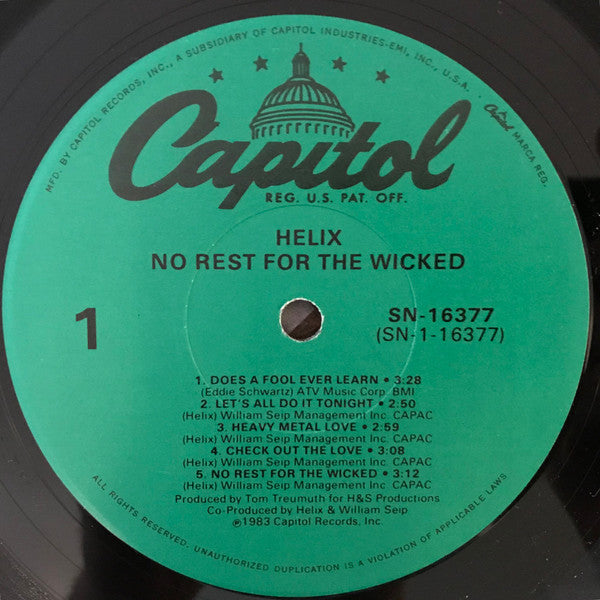 Helix (3) : No Rest For The Wicked (LP, Album, RE)