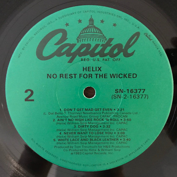 Helix (3) : No Rest For The Wicked (LP, Album, RE)