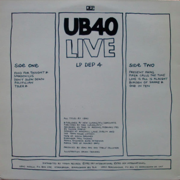 UB40 : Live (LP, Album, Yel)