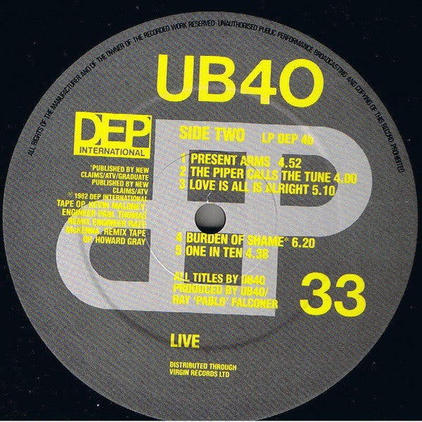 UB40 : Live (LP, Album, Yel)