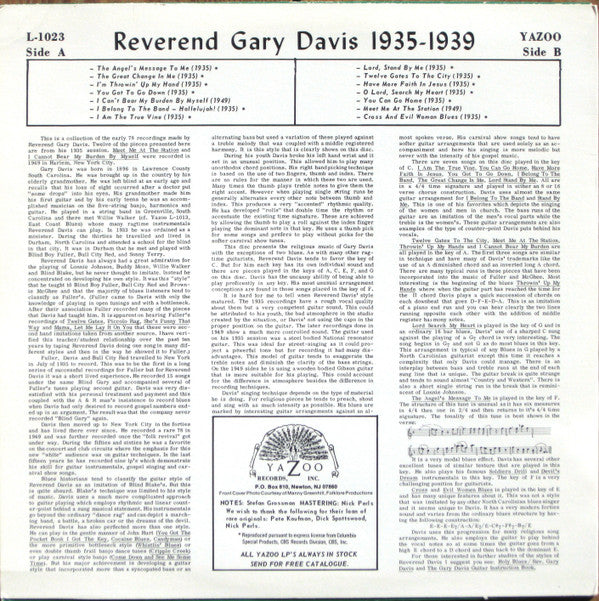 Rev. Gary Davis : 1935-1949 (LP, Comp, RE)